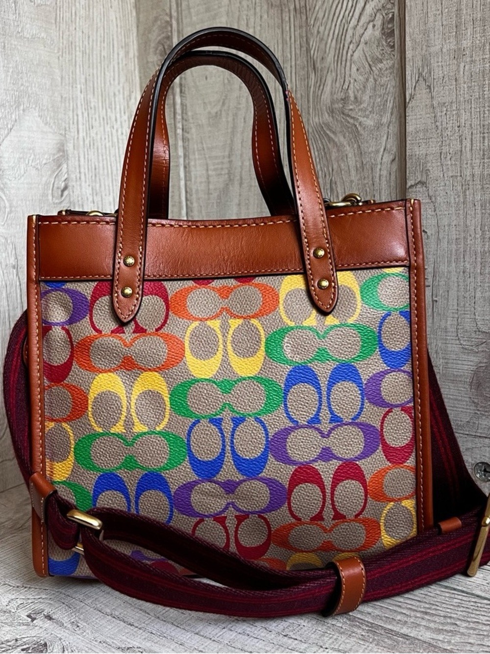 Coach Multicolor Signature Canvas Crossbody with Brown Leather Trim - Picture 3 of 13